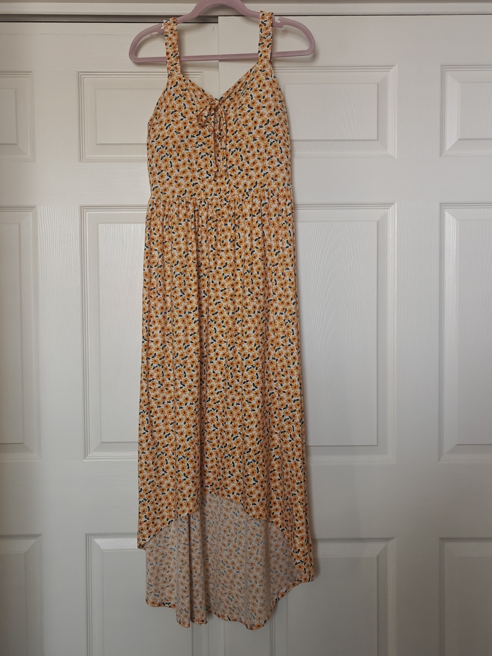 Sunflower-Printed High-Low Maxi Dress